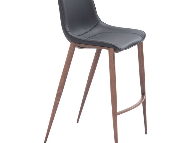 Set of Two 30" Black And Brown Faux Leather And Steel Bar Height Bar Chairs