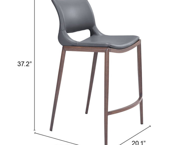 Set of Two 25" Dark Gray and Brown Faux Leather and Steel Low Back Counter Height Bar Chairs