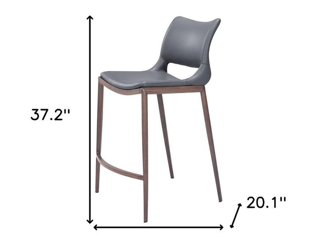 Set of Two 25" Dark Gray and Brown Faux Leather and Steel Low Back Counter Height Bar Chairs
