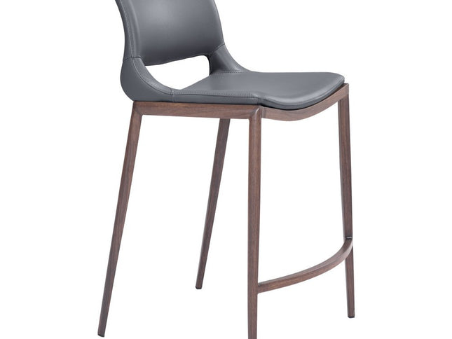 Set of Two 25" Dark Gray and Brown Faux Leather and Steel Low Back Counter Height Bar Chairs