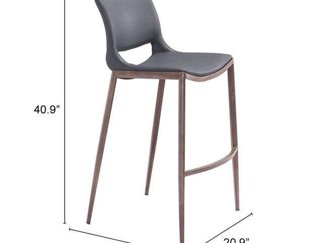 Set of Two 29" Dark Gray and Walnut Faux Leather and Steel Low Back Counter Height Bar Chairs