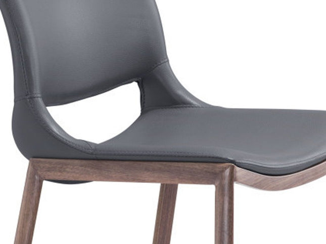 Set of Two 29" Dark Gray and Walnut Faux Leather and Steel Low Back Counter Height Bar Chairs