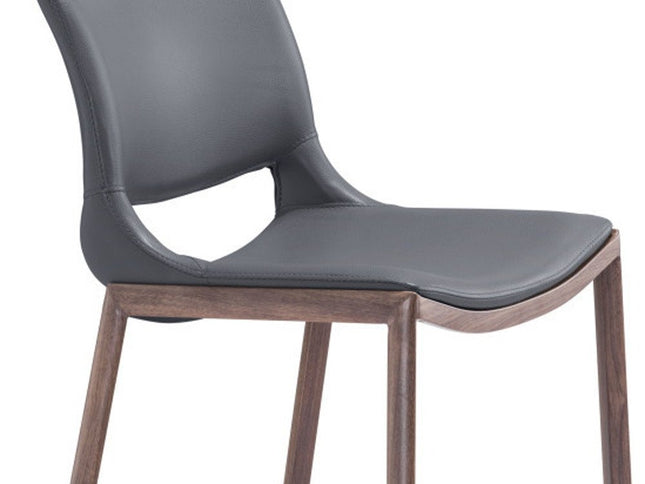 Set of Two 29" Dark Gray and Walnut Faux Leather and Steel Low Back Counter Height Bar Chairs