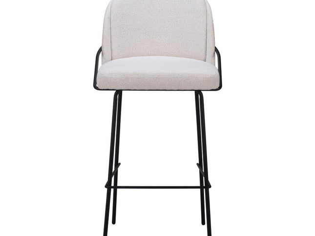 Set of Two 30" Ivory And Black Shearling And Steel Bar Height Bar Chairs