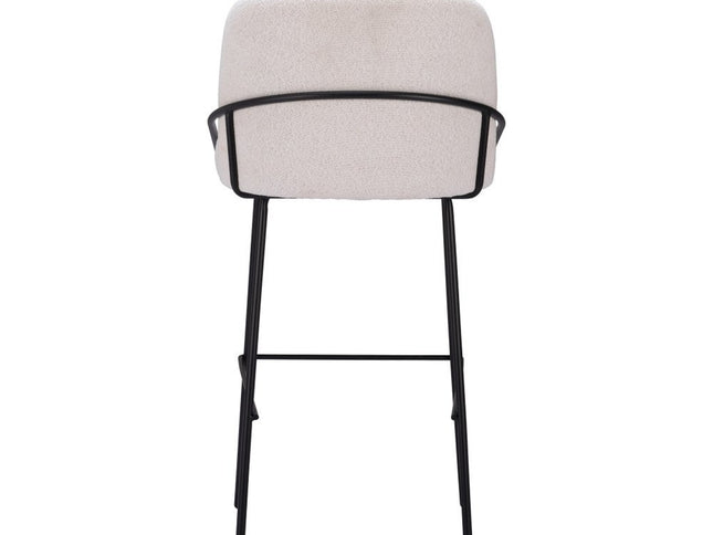 Set of Two 30" Ivory And Black Shearling And Steel Bar Height Bar Chairs