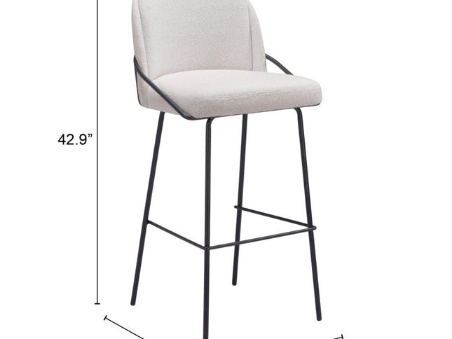 Set of Two 30" Ivory And Black Shearling And Steel Bar Height Bar Chairs