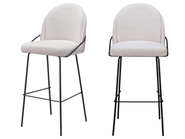 Set of Two 30" Ivory And Black Shearling And Steel Bar Height Bar Chairs