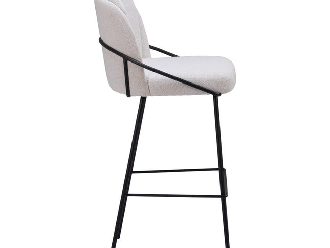 Set of Two 30" Ivory And Black Shearling And Steel Bar Height Bar Chairs