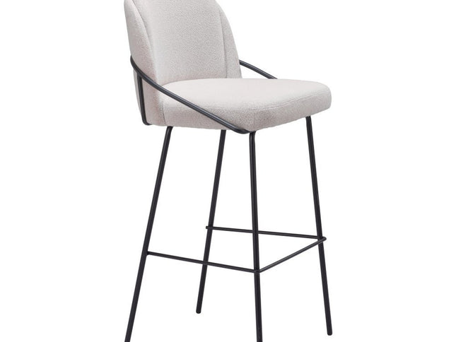 Set of Two 30" Ivory And Black Shearling And Steel Bar Height Bar Chairs