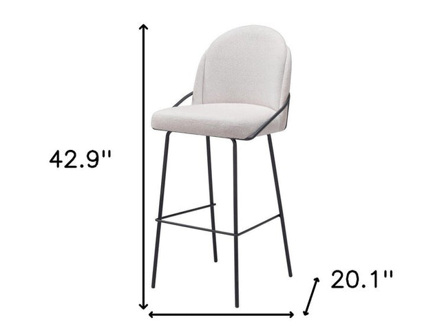 Set of Two 30" Ivory And Black Shearling And Steel Bar Height Bar Chairs