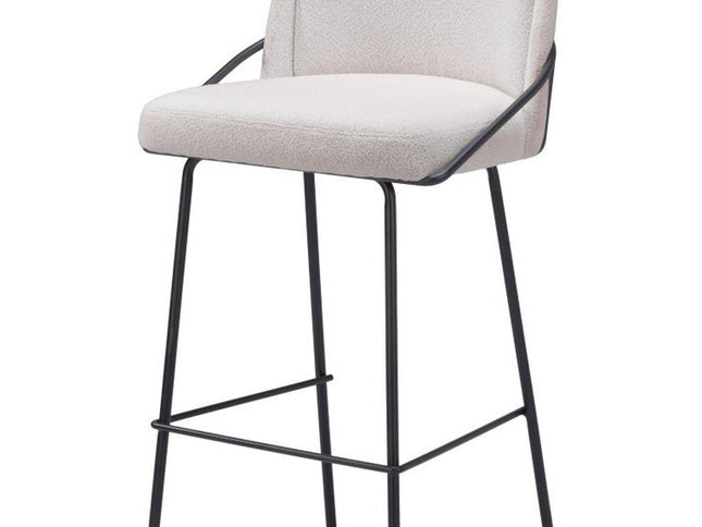 Set of Two 30" Ivory And Black Shearling And Steel Bar Height Bar Chairs