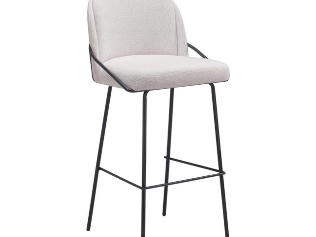 Set of Two 30" Ivory And Black Shearling And Steel Bar Height Bar Chairs