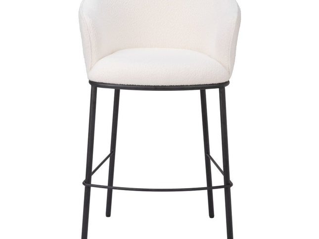 30" Ivory And Black Shearling And Steel Bar Height Bar Chair