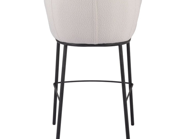 30" Ivory And Black Shearling And Steel Bar Height Bar Chair
