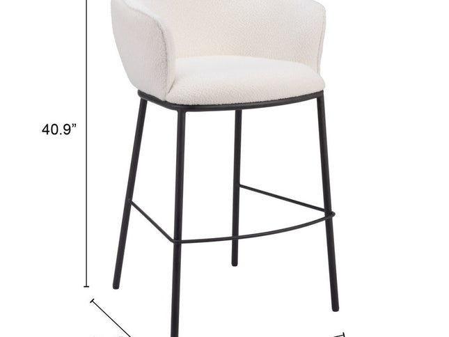 30" Ivory And Black Shearling And Steel Bar Height Bar Chair