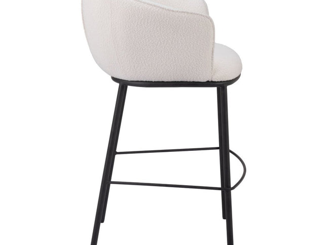 30" Ivory And Black Shearling And Steel Bar Height Bar Chair