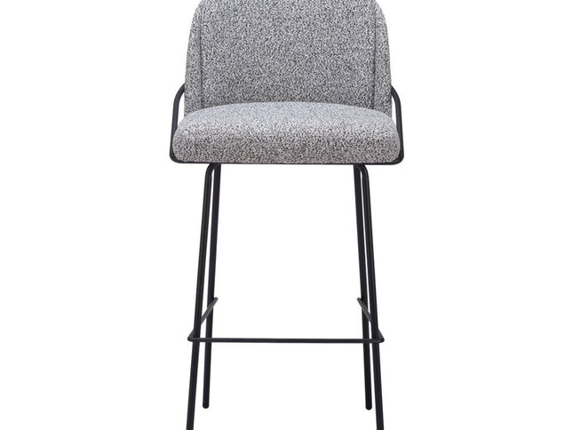 Set of Two 30" Light Gray And Black Shearling And Steel Bar Height Bar Chairs