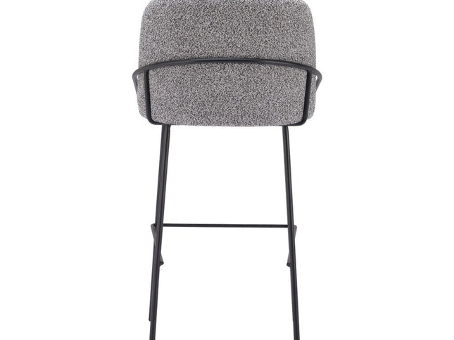 Set of Two 30" Light Gray And Black Shearling And Steel Bar Height Bar Chairs