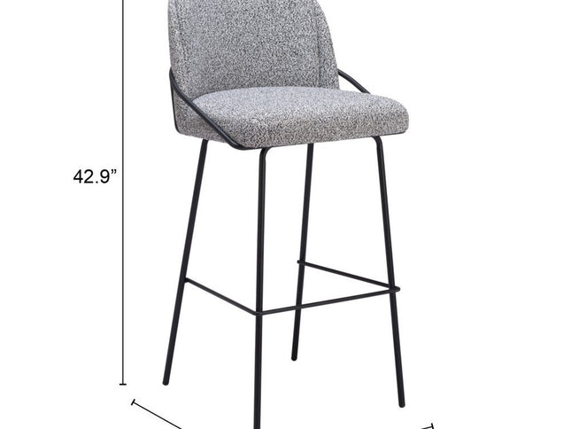 Set of Two 30" Light Gray And Black Shearling And Steel Bar Height Bar Chairs