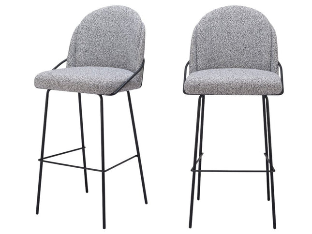 Set of Two 30" Light Gray And Black Shearling And Steel Bar Height Bar Chairs