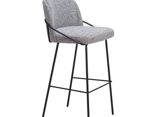 Set of Two 30" Light Gray And Black Shearling And Steel Bar Height Bar Chairs