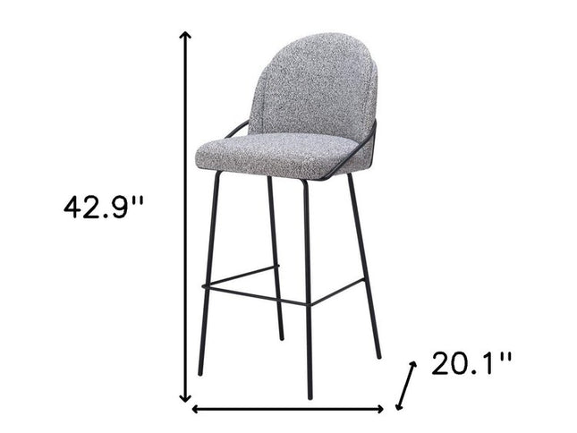 Set of Two 30" Light Gray And Black Shearling And Steel Bar Height Bar Chairs