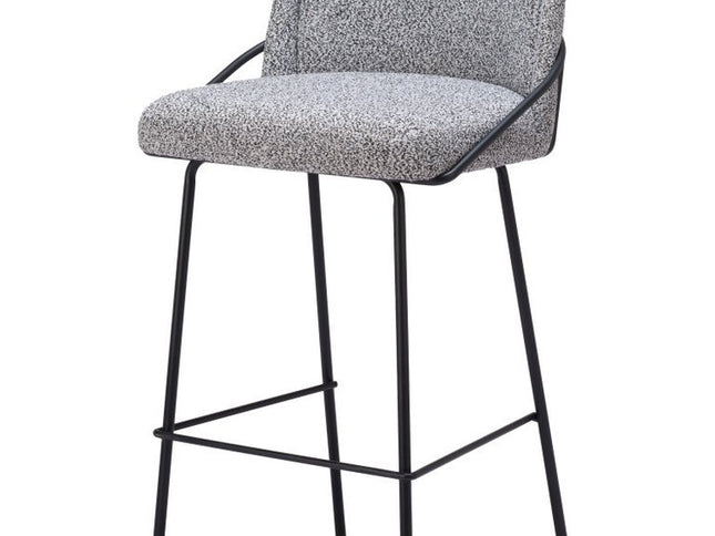 Set of Two 30" Light Gray And Black Shearling And Steel Bar Height Bar Chairs