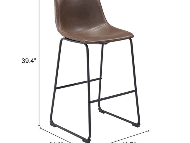 Set of Two 29" Espresso and Black Faux Leather and Steel Counter Height Bar Chairs