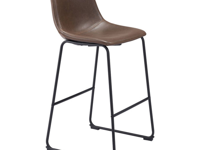 Set of Two 29" Espresso and Black Faux Leather and Steel Counter Height Bar Chairs