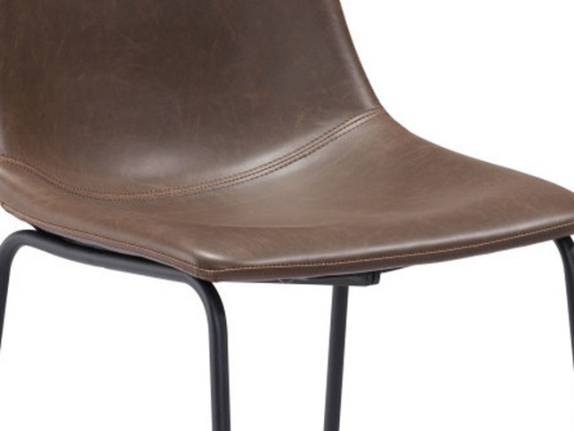 Set of Two 29" Espresso and Black Faux Leather and Steel Counter Height Bar Chairs