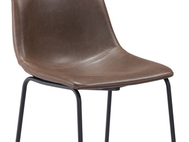 Set of Two 29" Espresso and Black Faux Leather and Steel Counter Height Bar Chairs