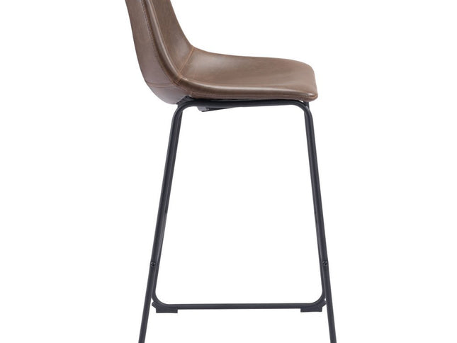 Set of Two 29" Espresso and Black Faux Leather and Steel Counter Height Bar Chairs