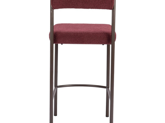 Set of Two 26" Red and Bronze Shearling and Steel Low Back Counter Height Bar Chairs