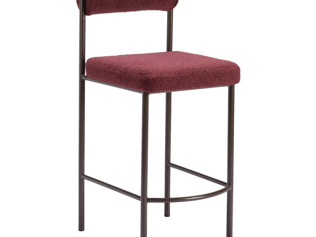 Set of Two 26" Red and Bronze Shearling and Steel Low Back Counter Height Bar Chairs