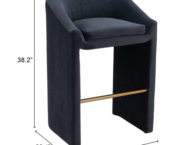 30" Gray And Gold Velvet And Steel Low Back Bar Height Bar Chair