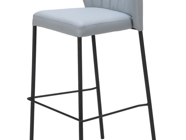 Set of Two 29" Gray And Black Faux Leather And Steel Bar Height Bar Chairs