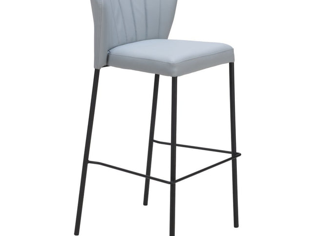 Set of Two 29" Gray And Black Faux Leather And Steel Bar Height Bar Chairs