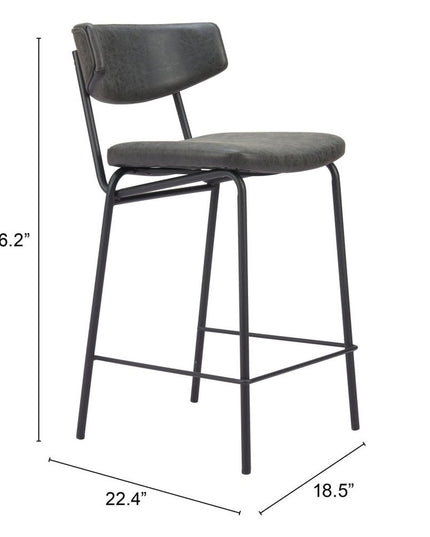 Set of Two 30" Black Faux Leather and Steel Low Back Bar Height Bar Chairs