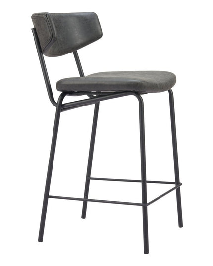 Set of Two 30" Black Faux Leather and Steel Low Back Bar Height Bar Chairs