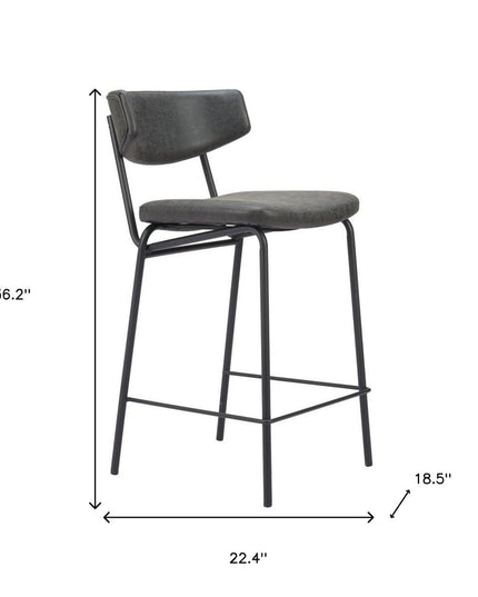 Set of Two 30" Black Faux Leather and Steel Low Back Bar Height Bar Chairs