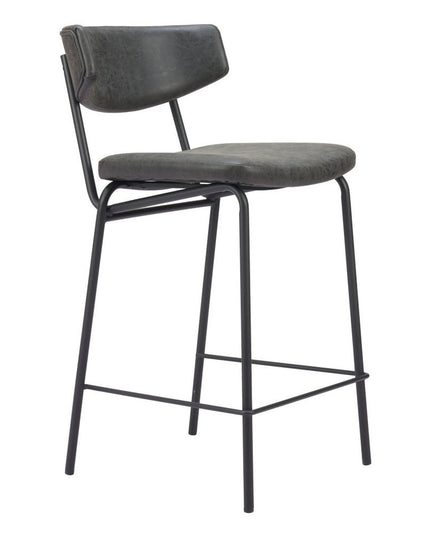Set of Two 30" Black Faux Leather and Steel Low Back Bar Height Bar Chairs