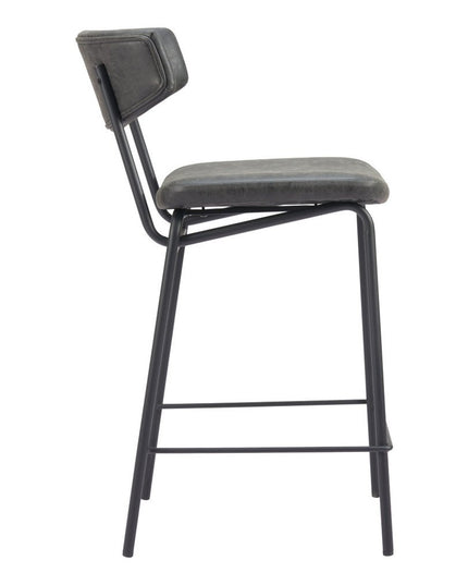 Set of Two 30" Black Faux Leather and Steel Low Back Bar Height Bar Chairs