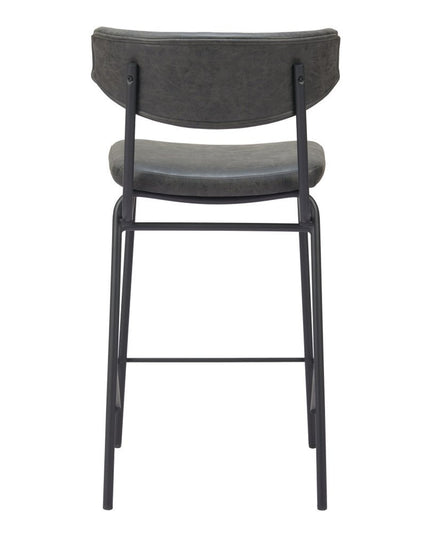 Set of Two 30" Black Faux Leather and Steel Low Back Bar Height Bar Chairs