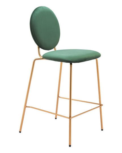 Set of Two 26" Green and Gold Velvet and Steel Counter Height Bar Chairs