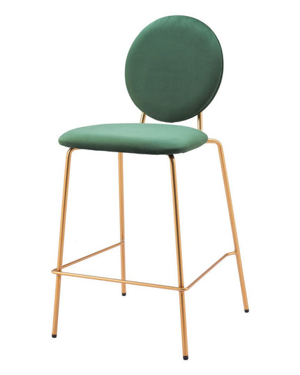 Set of Two 26" Green and Gold Velvet and Steel Counter Height Bar Chairs