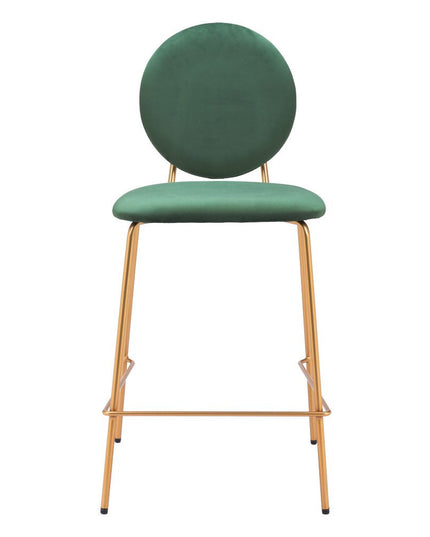 Set of Two 26" Green and Gold Velvet and Steel Counter Height Bar Chairs