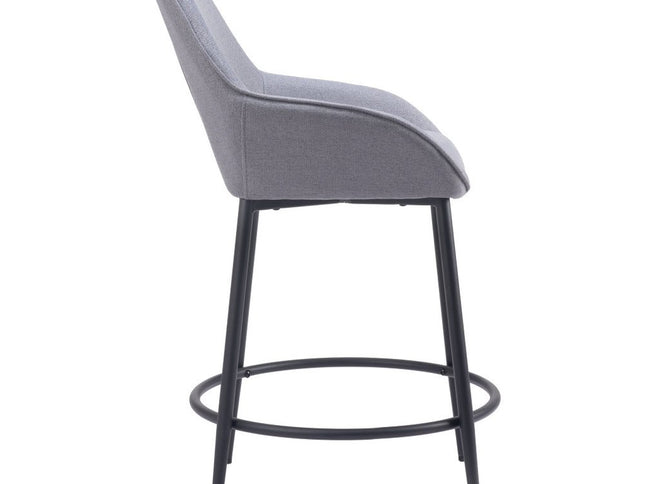 Set of Two 25" Gray And Black Fabric And Steel Counter Height Bar Chairs