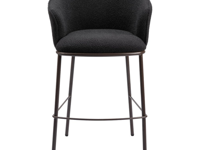 30" Black And Bronze Shearling And Steel Bar Height Bar Chair