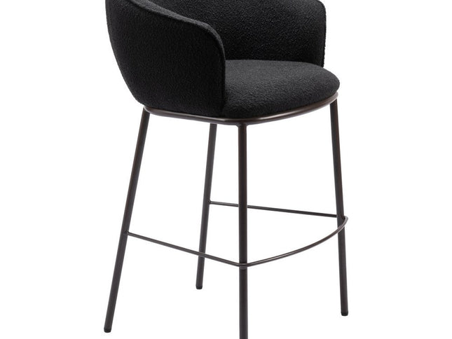 30" Black And Bronze Shearling And Steel Bar Height Bar Chair