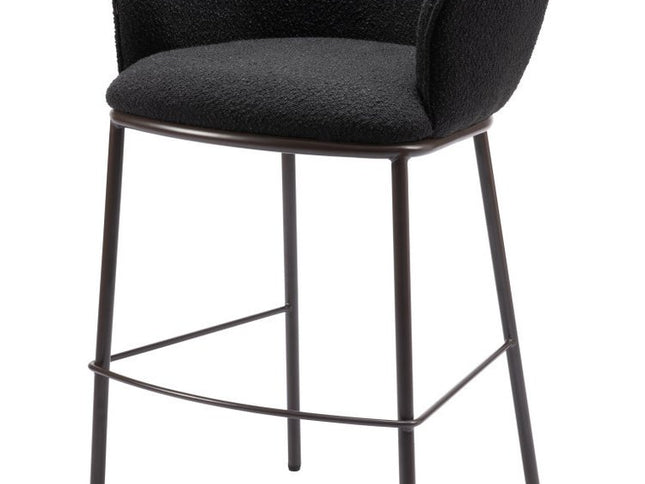 30" Black And Bronze Shearling And Steel Bar Height Bar Chair